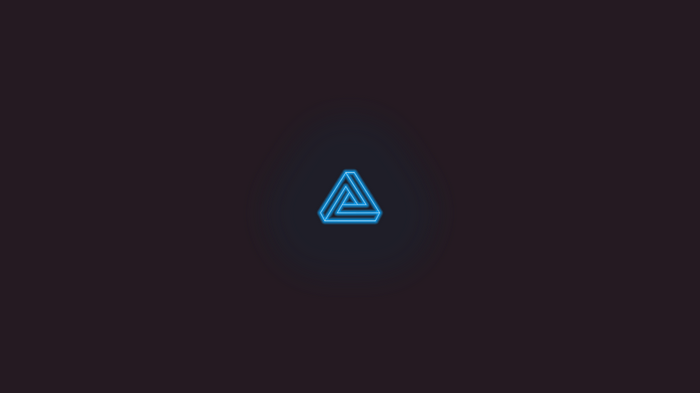 Blue neon Penrose triangle on dark background