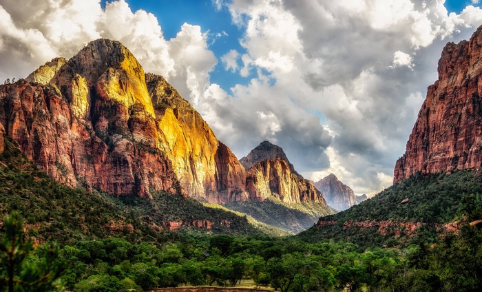 Zion National Park with Mountains and Clouds