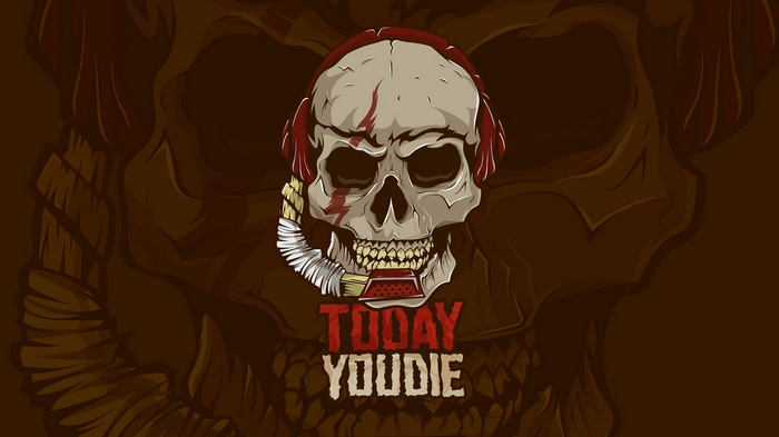 Skull with headphones and rope, text "TODAY YOU DIE"