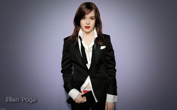 Ellen Page in a black suit