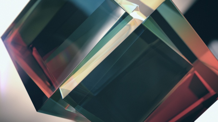 Abstract glass cubes with colorful reflections