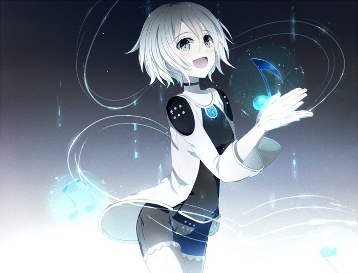 Anime girl with white hair and musical notes