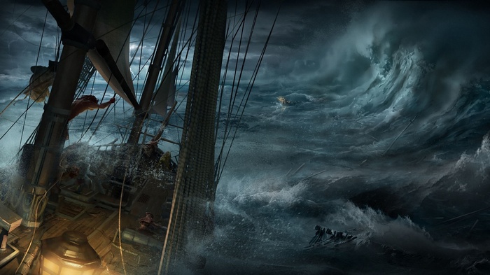 Sailors on a ship in a storm, Assassin's Creed III