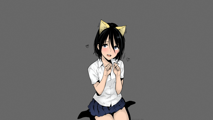 Anime girl with cat ears in school uniform