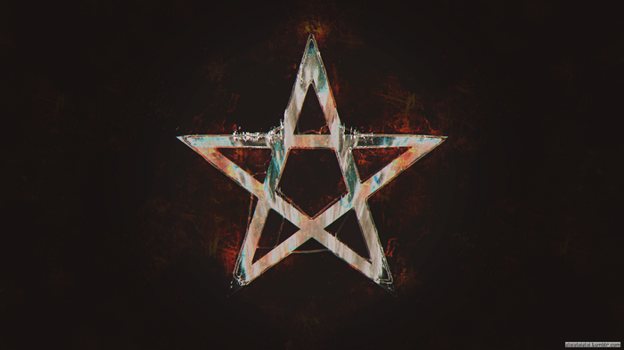 Glitch art pentagram with abstract background