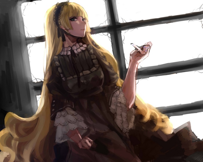 Victorique de Blois from Gosick holding a cigarette