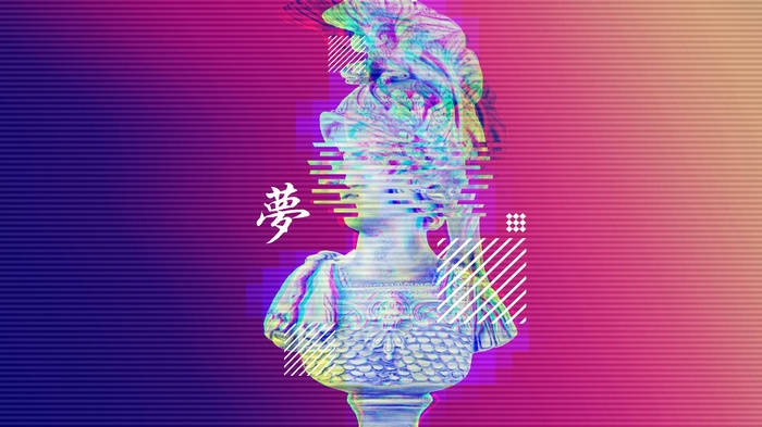 Glitch Art Statue with Japanese Dream Symbol