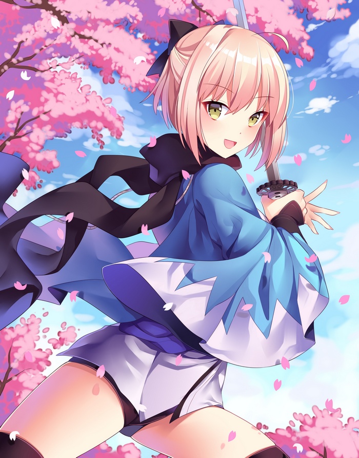 Sakura Saber from Fate/Grand Order with Cherry Blossoms