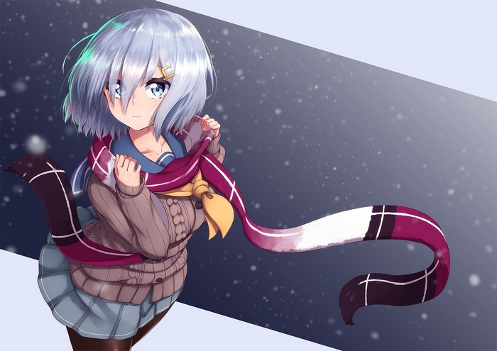 Hamakaze from Kantai Collection wearing a scarf and sweater