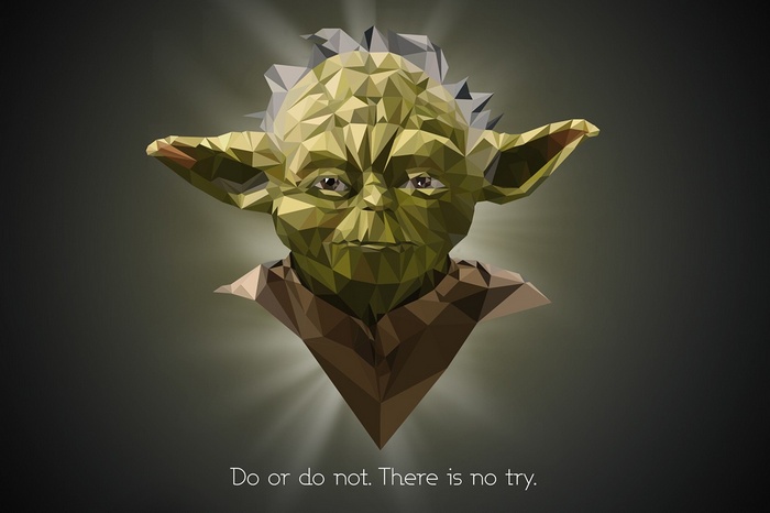 Yoda from Star Wars low poly art with quote