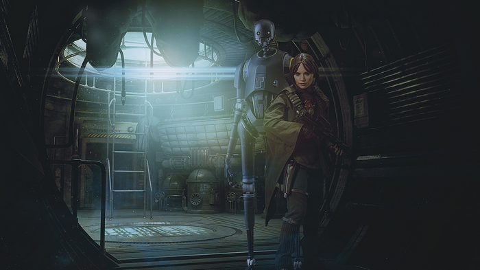 Jyn Erso and K-2SO from Star Wars