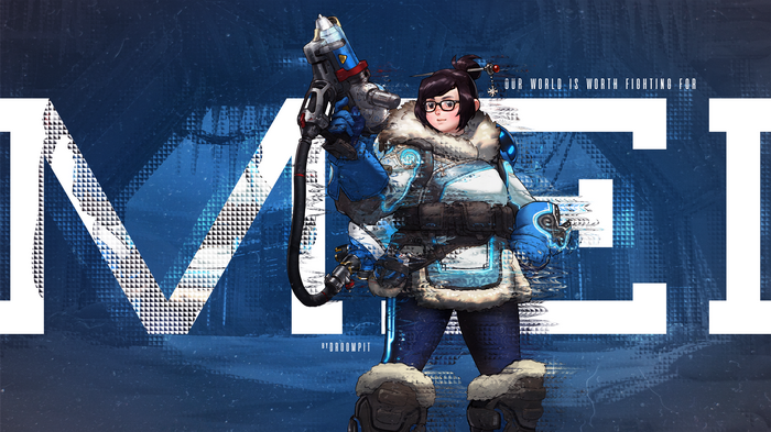 Mei from Overwatch with large text
