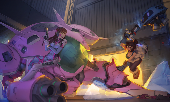 D.Va and Mei from Overwatch with a MEKA