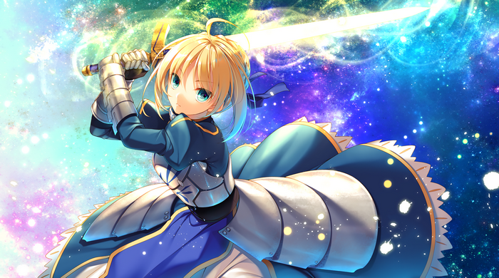 Saber from Fate Series holding Excalibur