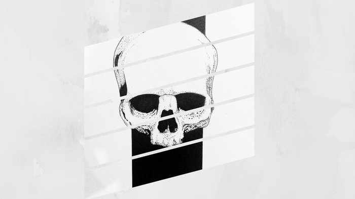 Abstract skull illustration with horizontal lines