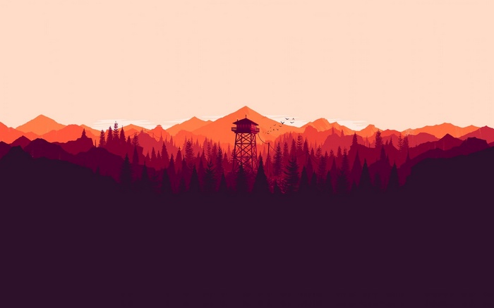 Firewatch tower in a minimalist mountain landscape