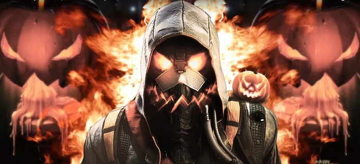 Scarecrow from Killzone with Halloween pumpkins