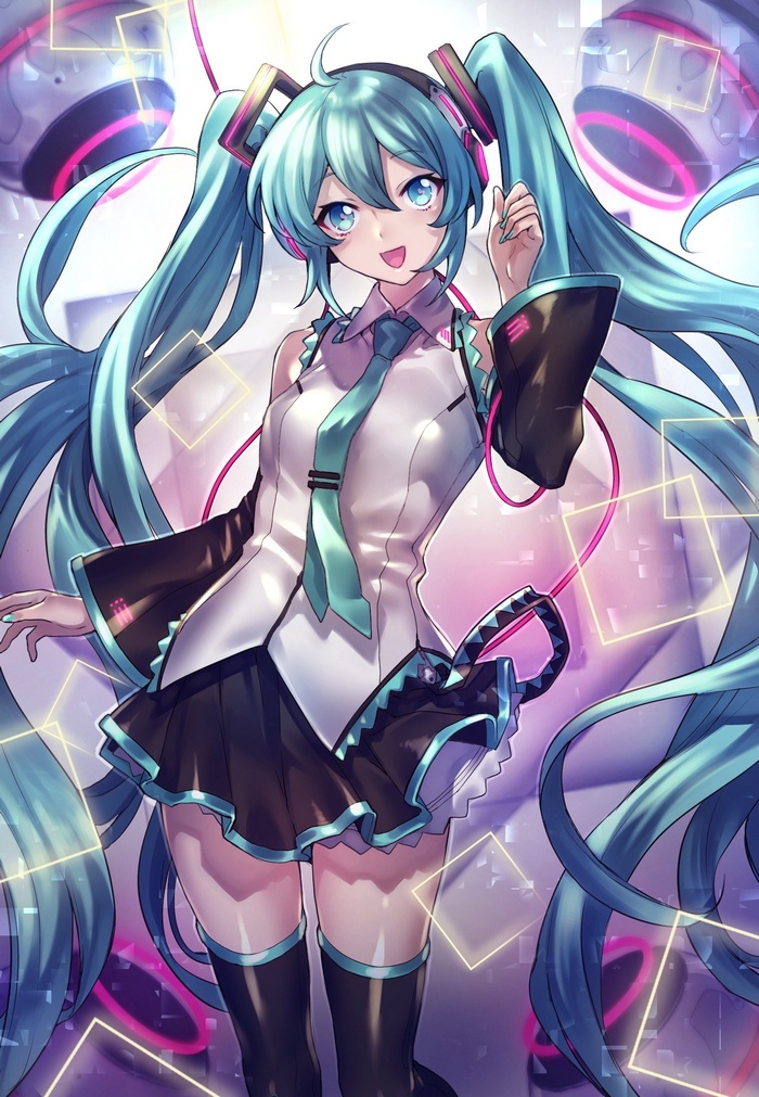 Hatsune Miku from Vocaloid with blue twintails and headphones