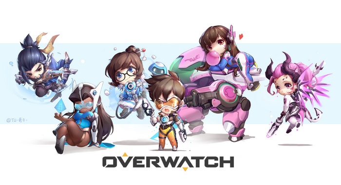 Tracer (Overwatch), Brown Eyes, Hanzo Shimada, Mercy (Overwatch), Chibi