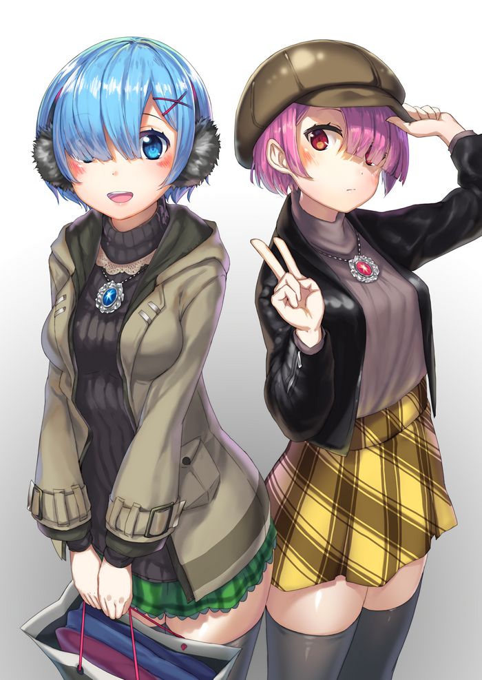 Rem and Ram from Re:Zero in winter outfits