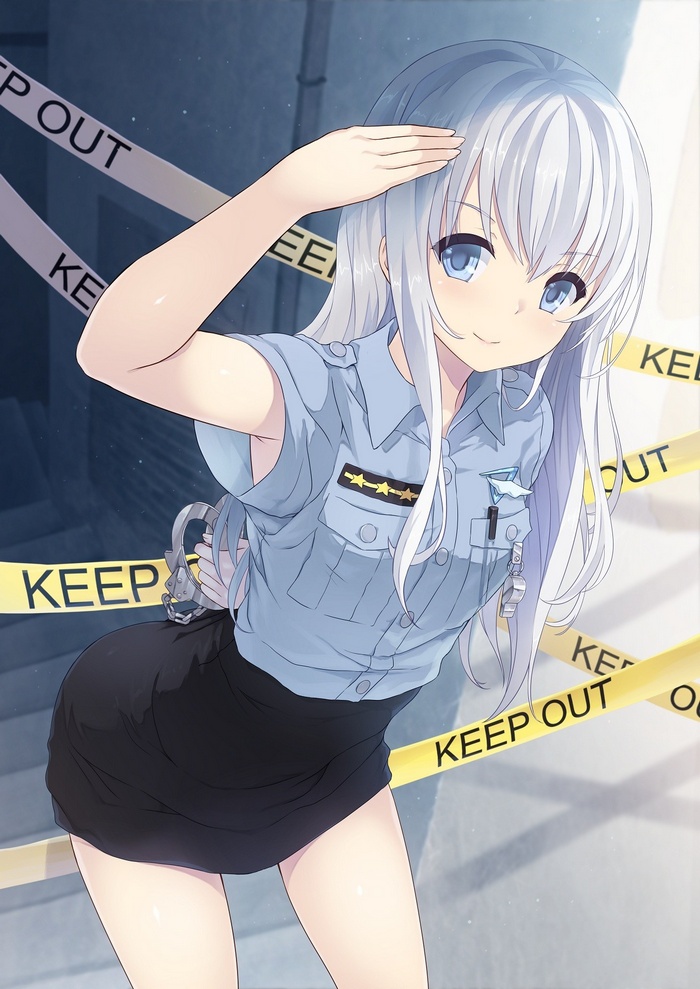 Anime girl in police uniform with handcuffs