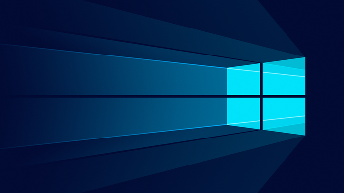 Windows 10 logo with abstract blue light streaks