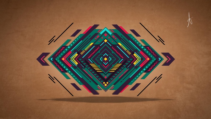 Abstract geometric digital art with brown background