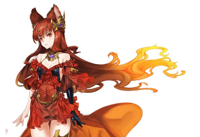 Anime girl with fox ears and fiery hair