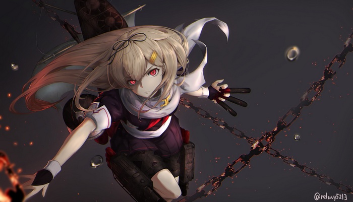 Yuudachi from Kantai Collection with chains