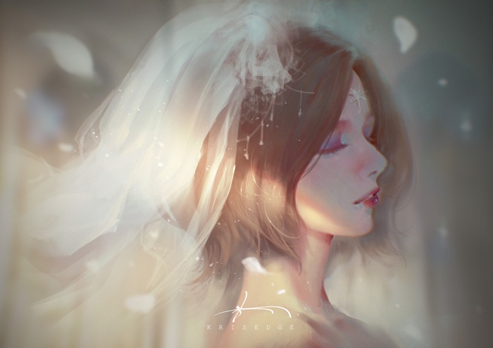 Bride with Veil and Flowers
