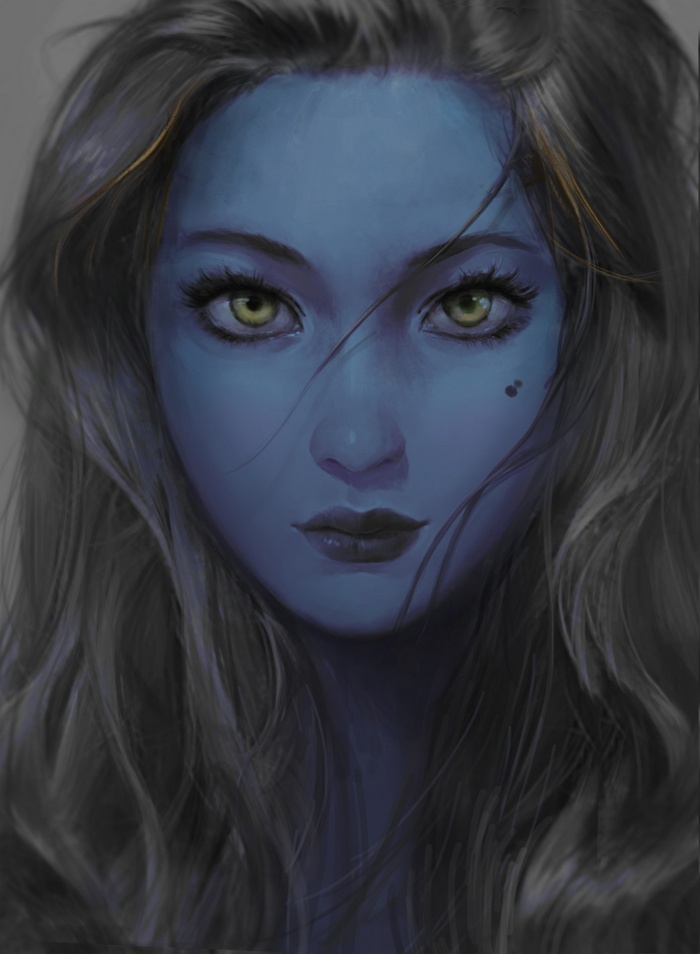 Blue fantasy girl portrait