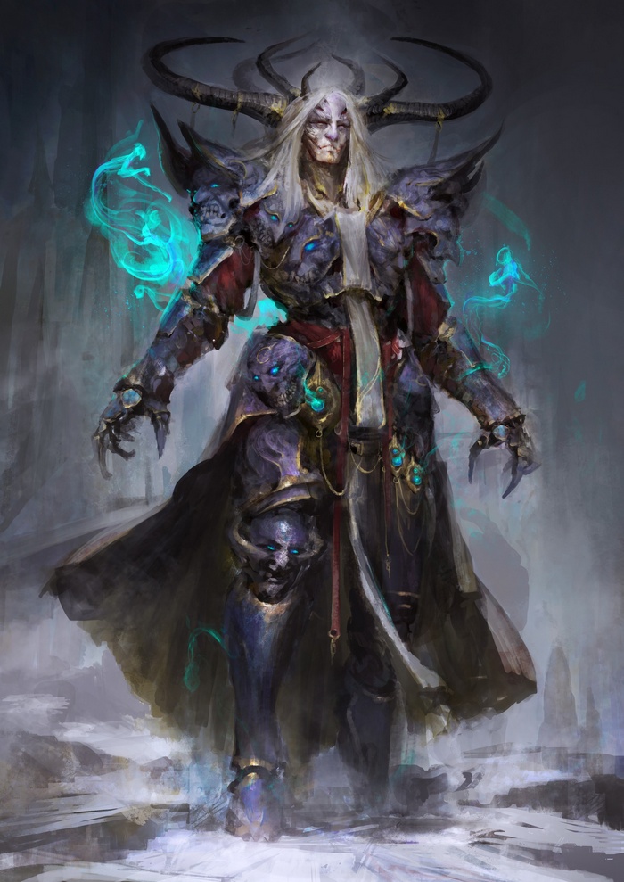 Demon lord with horns and armor casting magic