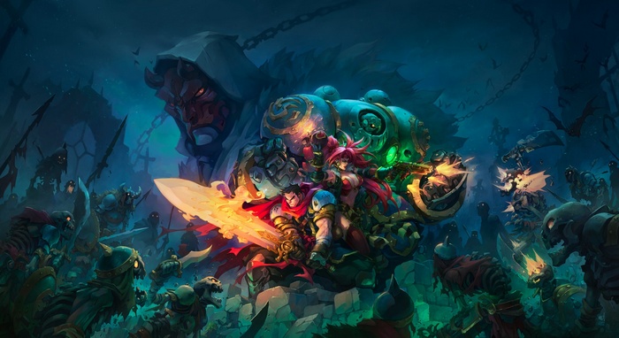Fantasy warriors battling undead army