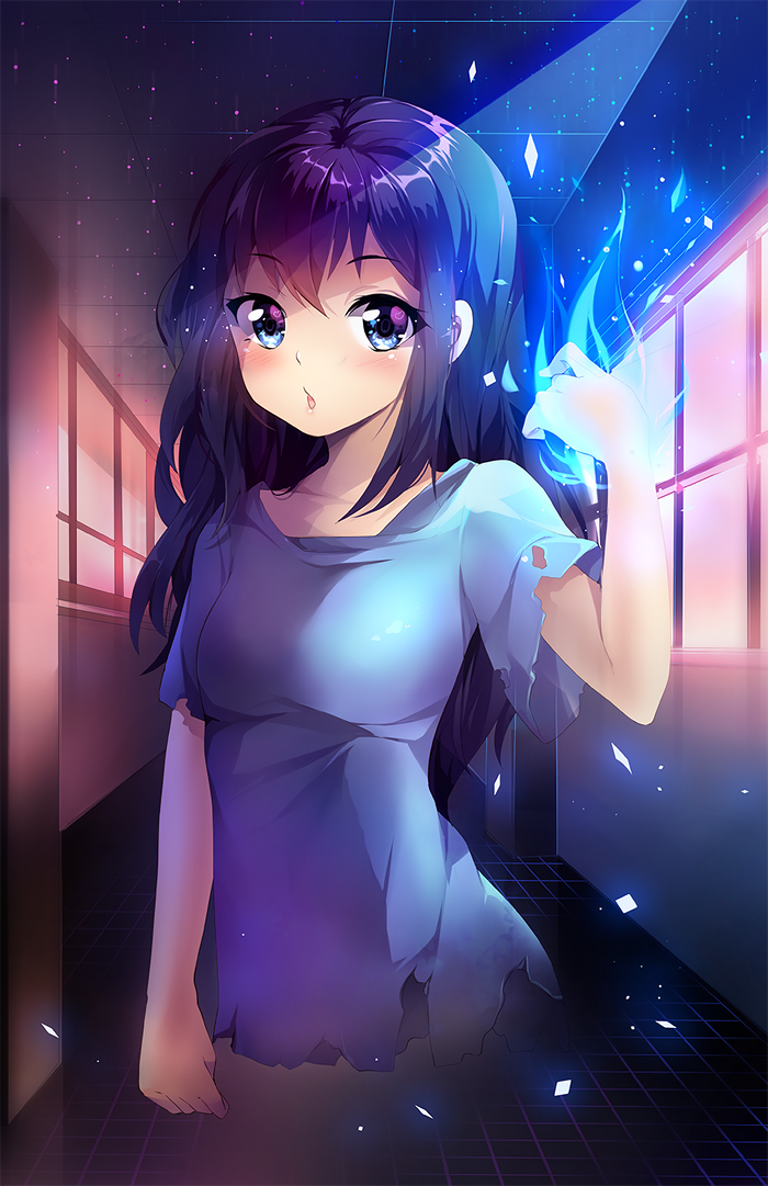 Anime girl with blue hair and blue eyes
