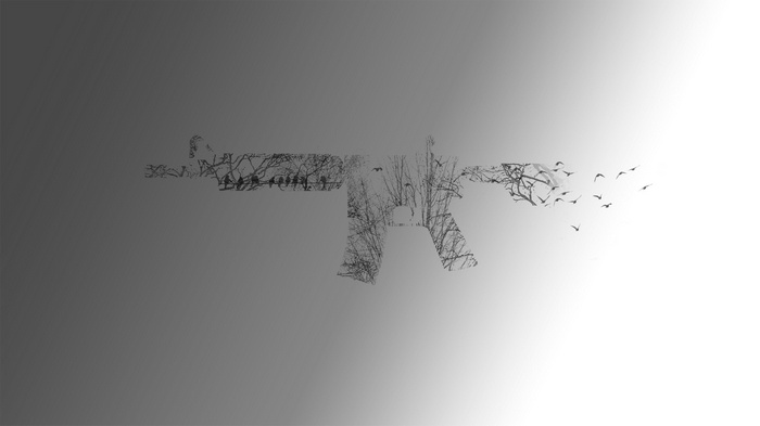 M4A4 rifle silhouette with trees and birds