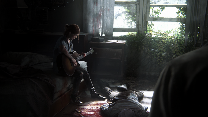 Ellie from The Last of Us Part 2 playing guitar