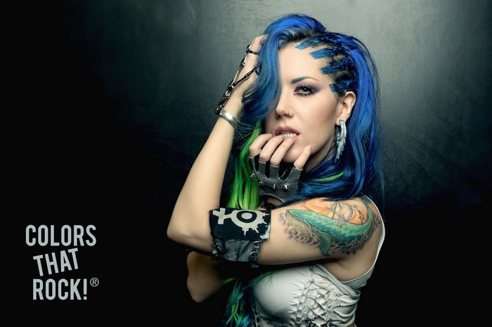 tattoo, Alissa White-Gluz, Arch Enemy, women, green hair, blue hair