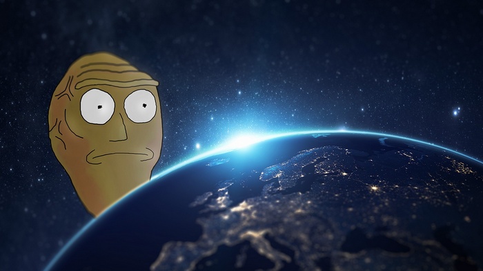 Rick and Morty character in space above Earth