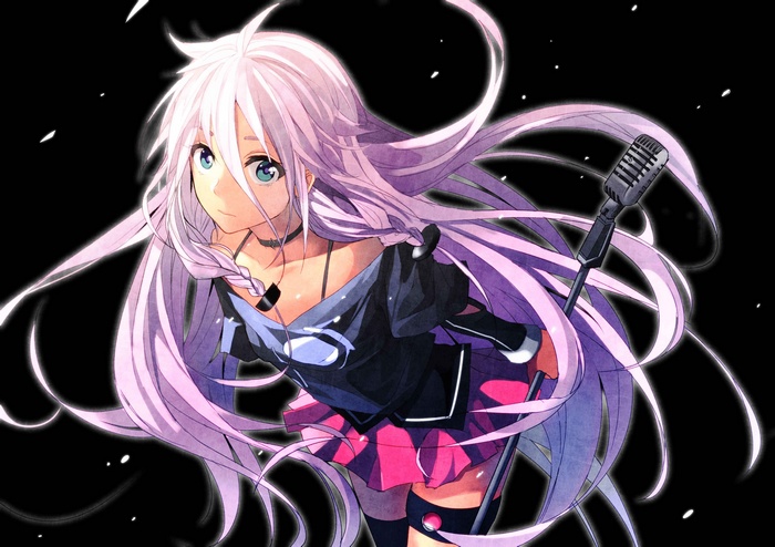 IA from Vocaloid singing into a microphone