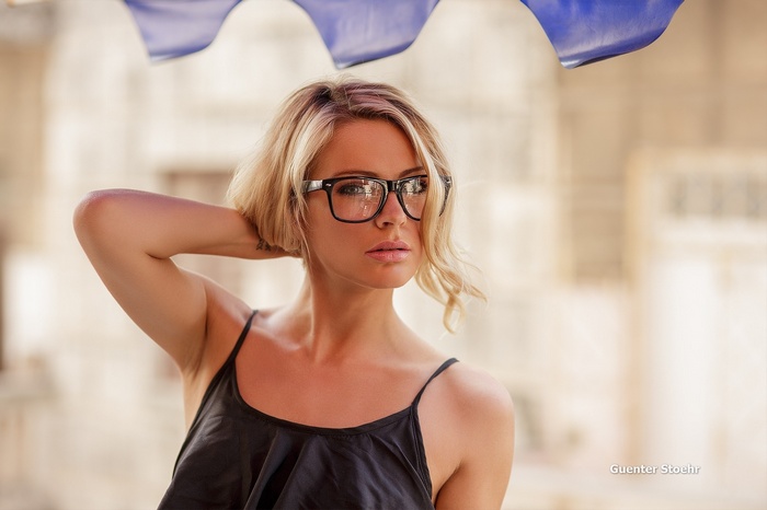 women, face, Deana Hendry, women with glasses, blonde, portrait, glasses, armpits, Guenter Stoehr