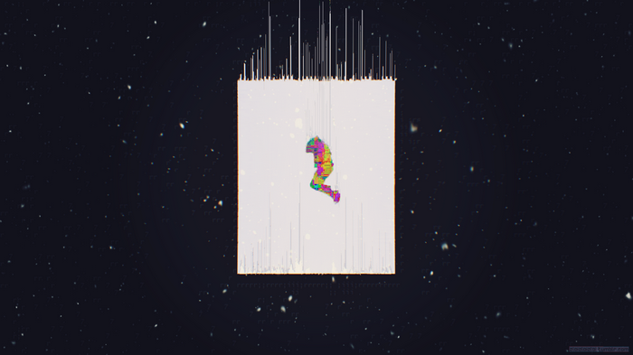 Abstract glitch art figure falling in space