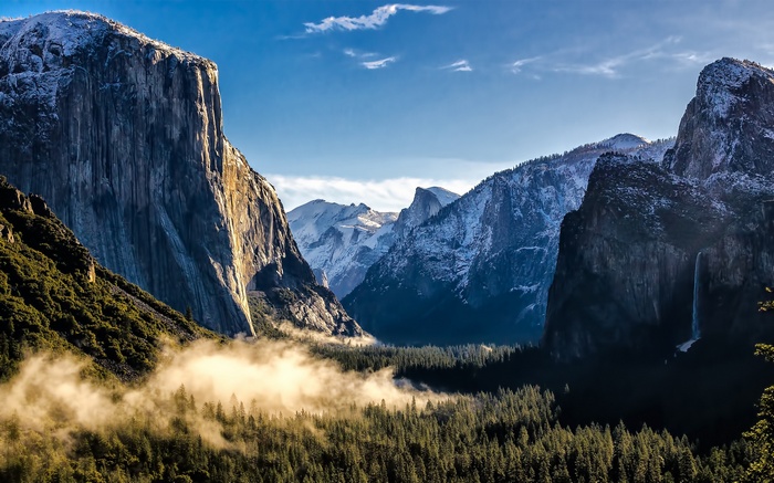 Yosemite National Park Valley with Mountains and Fog