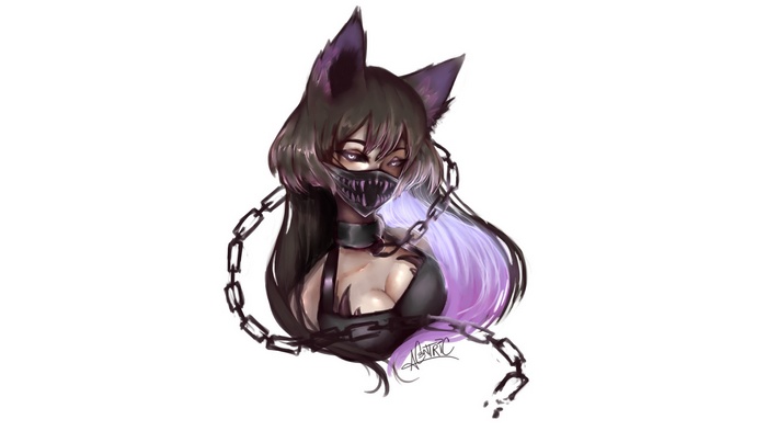 Anime girl with wolf ears and mask with chains