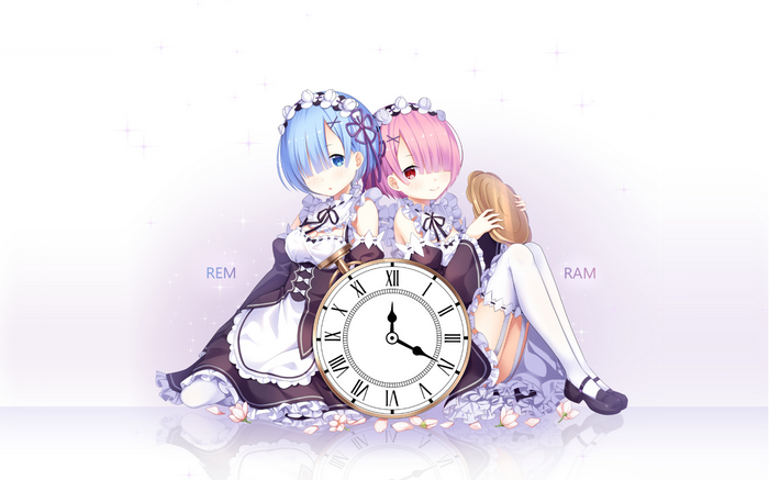 Rem and Ram from Re:Zero with a clock