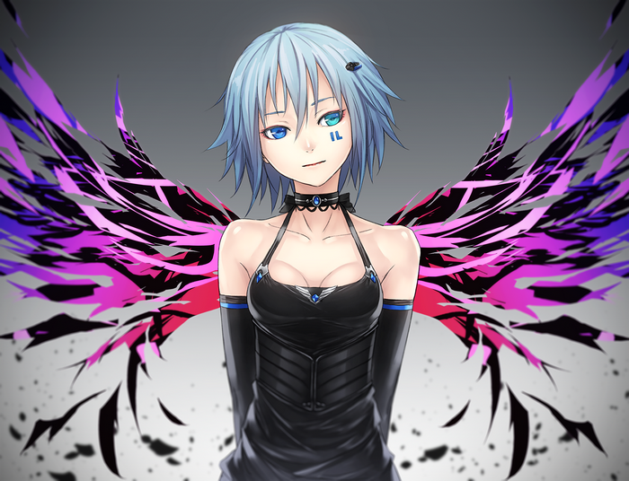 Anime girl with blue hair and wings