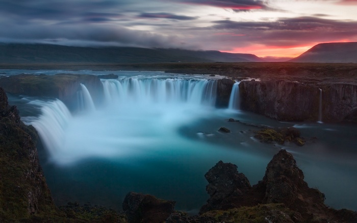 Goðafoss Waterfall in Iceland at Sunset