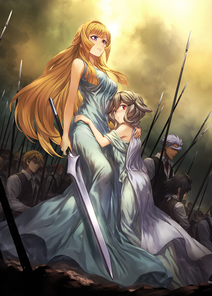 Anime girls with swords and spears
