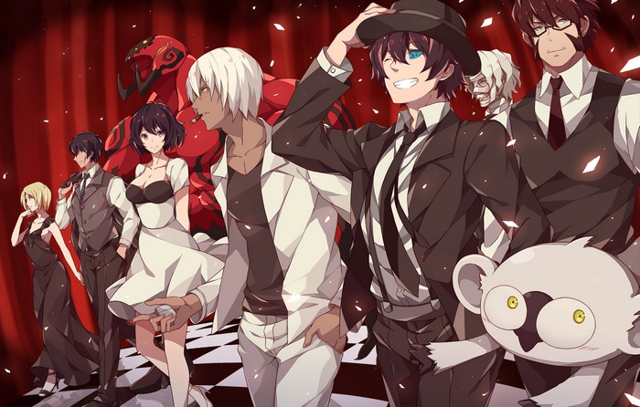 Kekkai Sensen characters with a monster and a plush toy