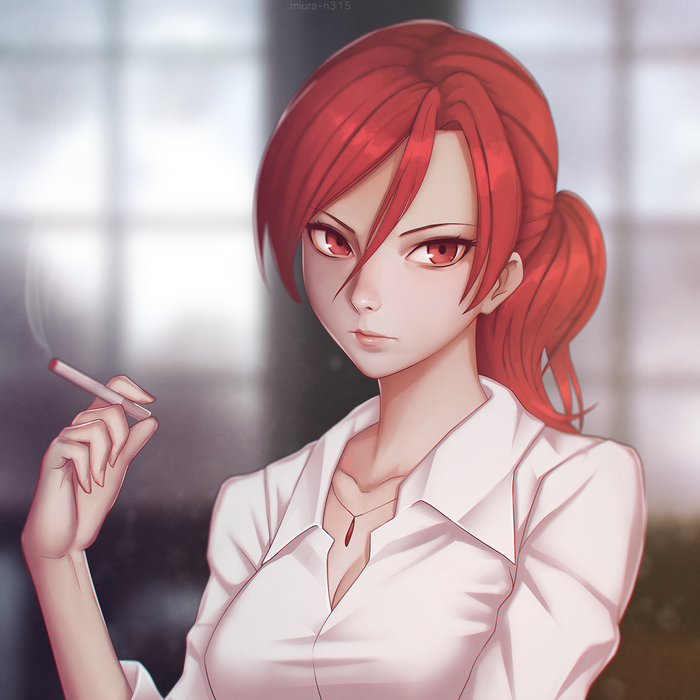 Aozaki Touko from Kara no Kyoukai smoking
