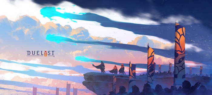 Duelyst artwork with figures and towers